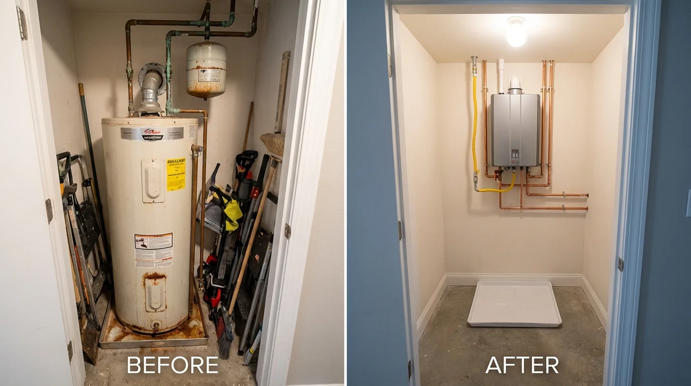 Tank water heater versus wall-mounted tankless unit comparison for Murfreesboro, NC homeowners