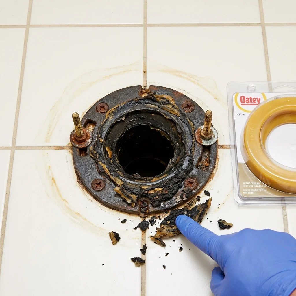 Failed wax ring showing water seepage at the base of a toilet in a Murfreesboro, NC home